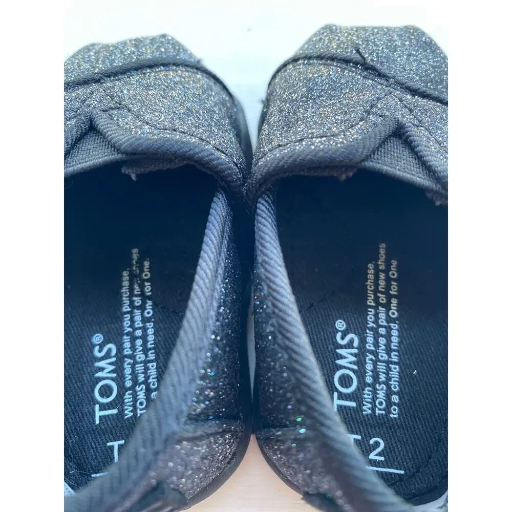 Toms Classic Black Glitter Baby Infant Walker Size 2 Shoes